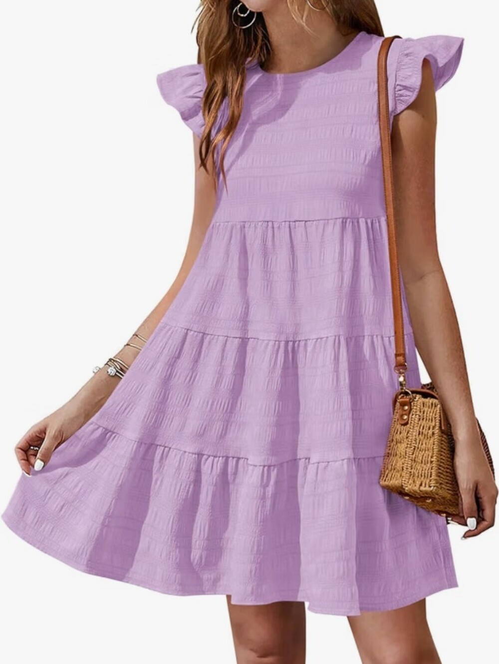 Yousify Ruffle Sleeve Babydoll Loose Flowy Purple Dress NWT Small